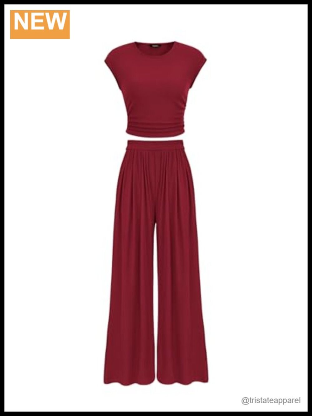 Women 2 Piece Ribbed Knit Lounge Set Crop Top Wide Leg Palazzo Pants